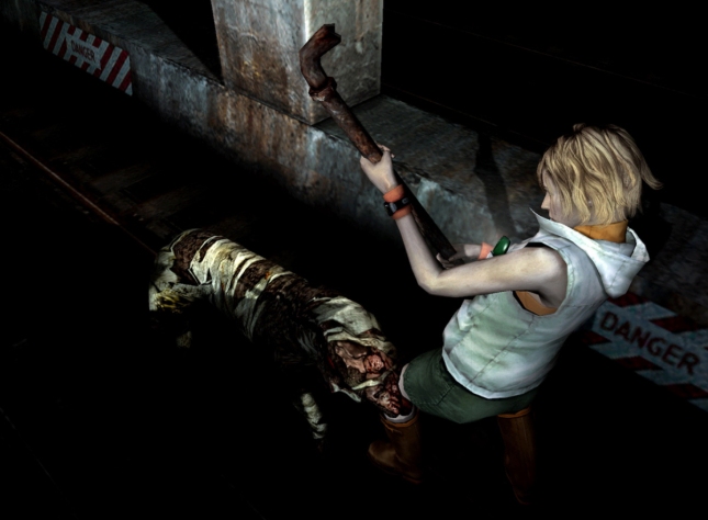 Dog enemy attacks Heather (Silent Hill 3 gameplay screenshot)